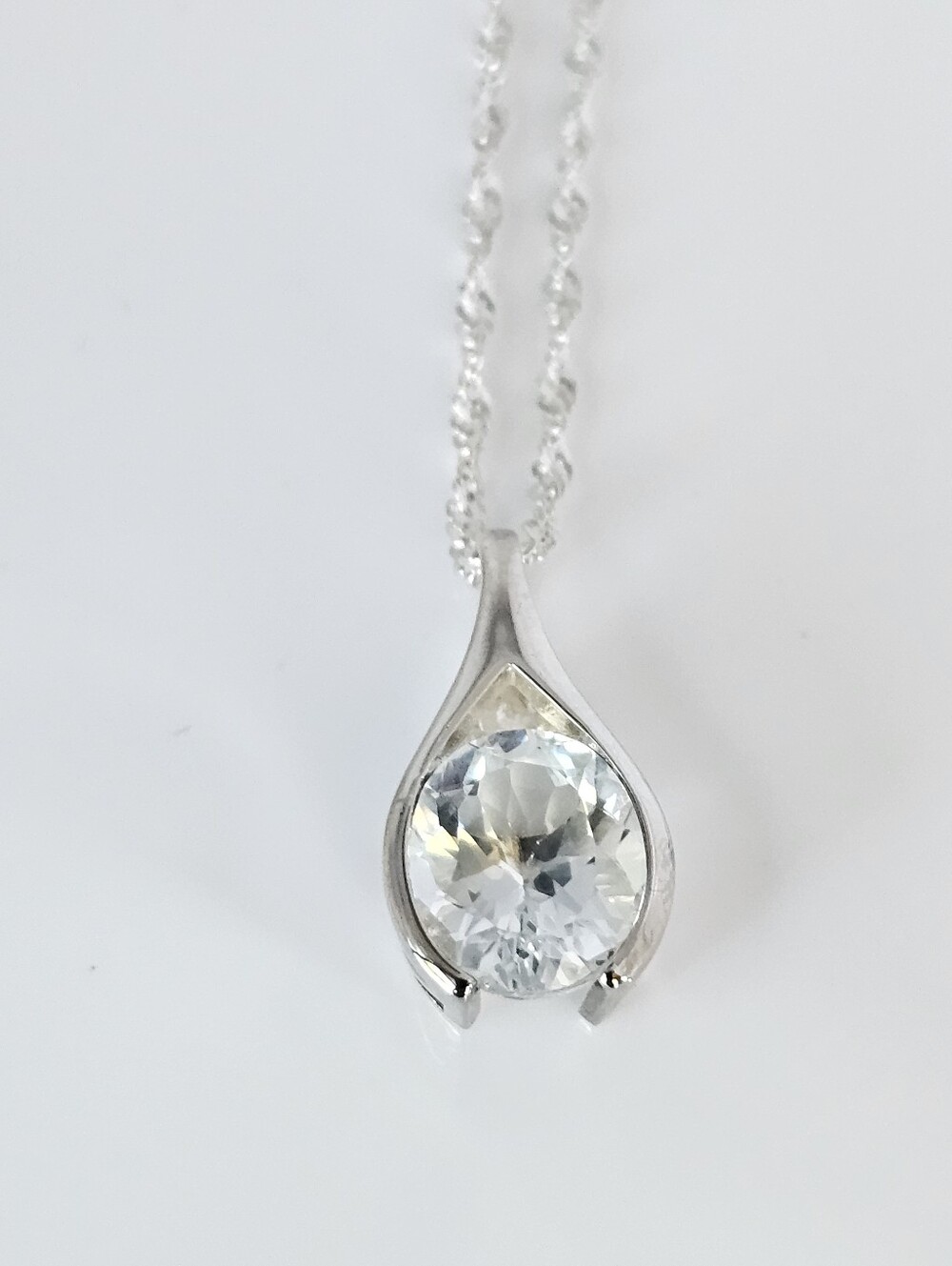 Vintage Natural Topaz Wishbone Style Sterling Silver Pendant & Necklace 20"